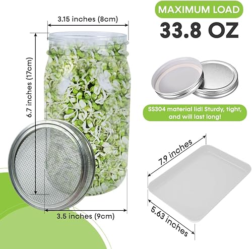 Miniatura 6 de Comfecto Kit de germinación de acero inoxidable, 2 unidades de 32 onzas de boca ancha de malla de malla colador para cultivo de lentejas de pasto de