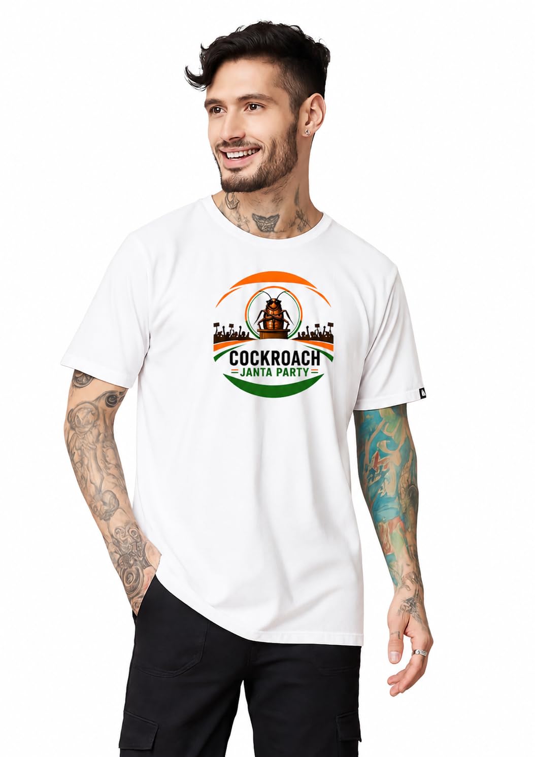 Cockroach Janta Party Graphic Printed Men's T-Shirt, White, Round Neck, Short Sleeve,Polyester T-Shirt-picture-21