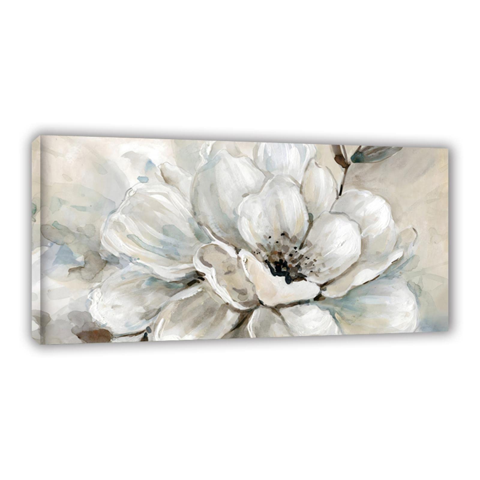 JINQIN Cuadros flores para sala de estar. Imagen de decoración abstracta. Tinta blanca peonía-impresión sobre lienzo. Pintura de lienzo enmarcado para lienzo envuelto en pared 50x100cm