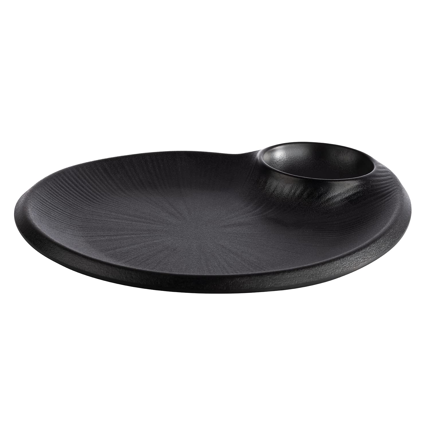 APS 85074 Melaminteller NERO mit integriertem Dipschälchen, Servierteller für vielerlei Speisen, 24,0 x 20,0 x 2,5 cm