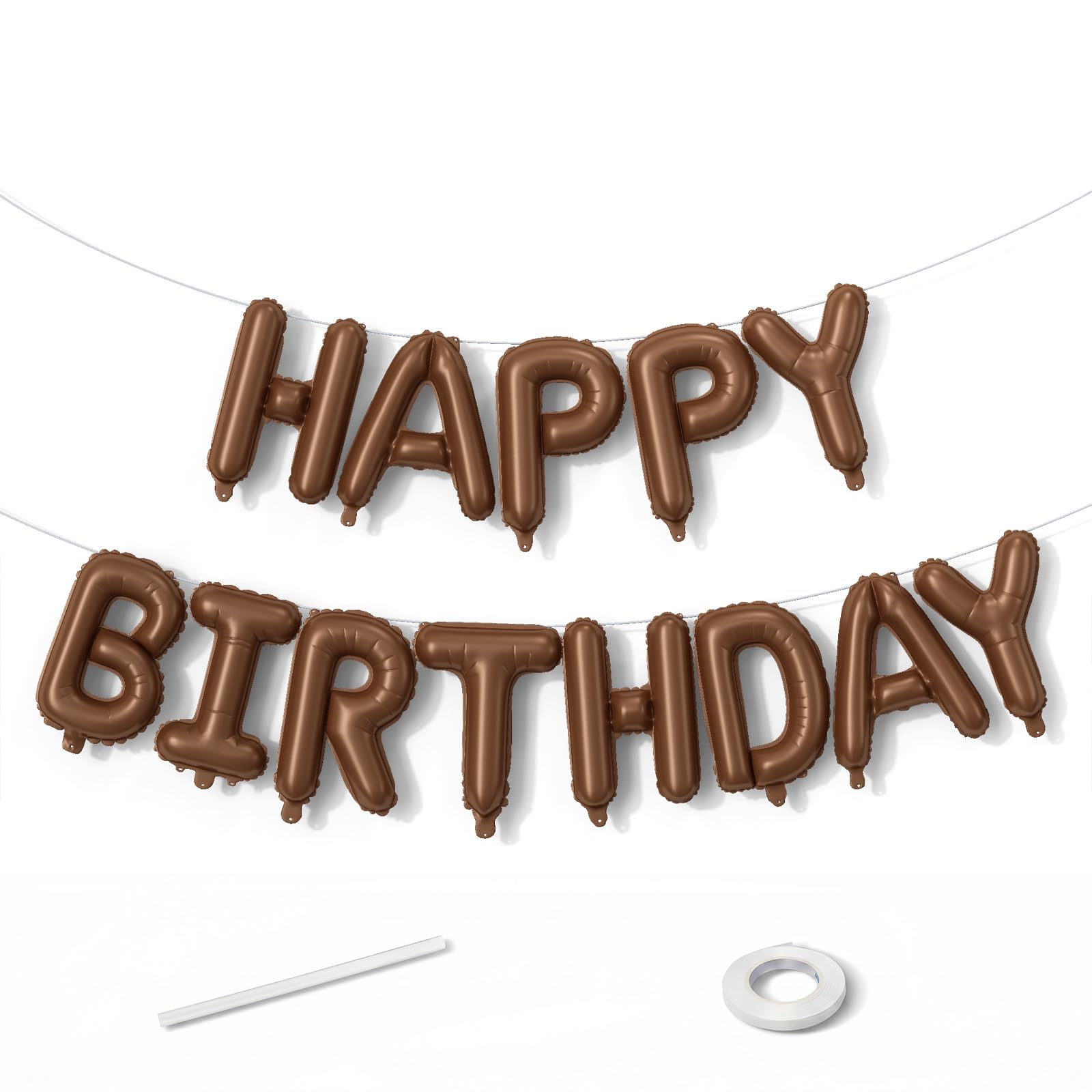 Dark Brown Happy Birthday Balloon Banner, Chocolate Brown Happy Birthday Foil Balloon, 16 Inch Cafe Born Day Bunting Banner Letter Balloons for Men Women Birth Party Decorations Supplies โ image 1