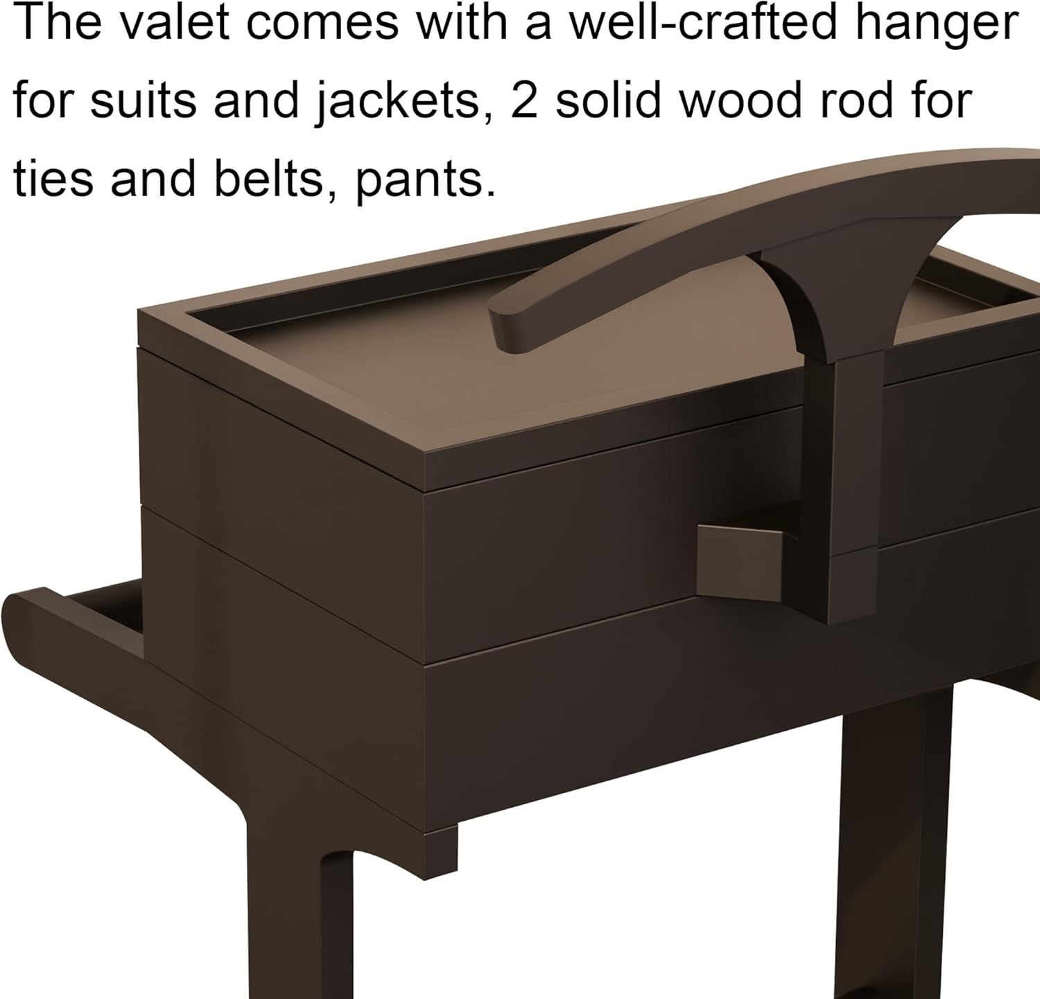 Brefhome Wooden Valet Stand with Drawer & Tray, Clothing Rack for Men Women, Modern Garment Rack for Entryway, Bedroom, Commercial, Black