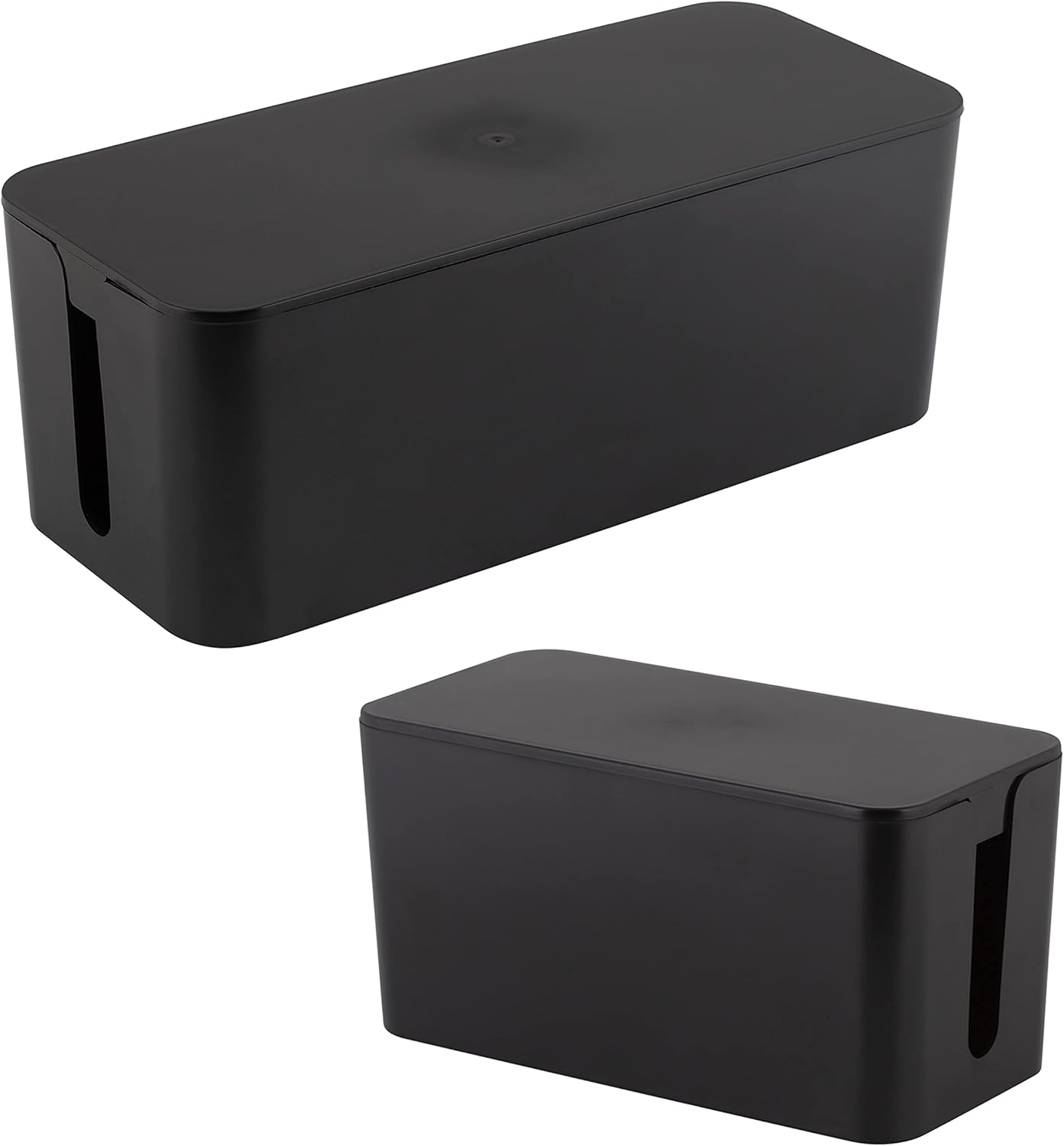 Black Rectangular Lidded Cable Organizer Storage Bin Set