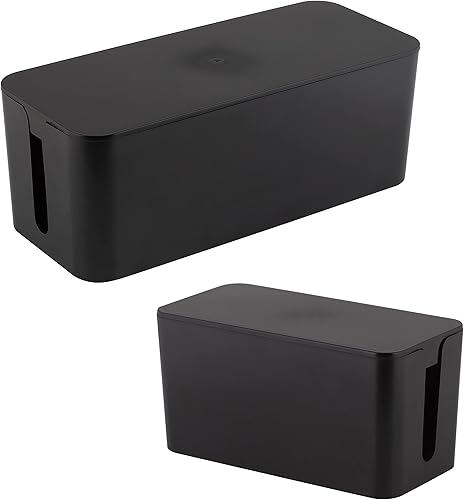 Simplify Paquete de 2 cajas organizadoras de cables Multitamaño Almacenamiento oculto con tapa Cargadores y cables Cables de computadora y TV