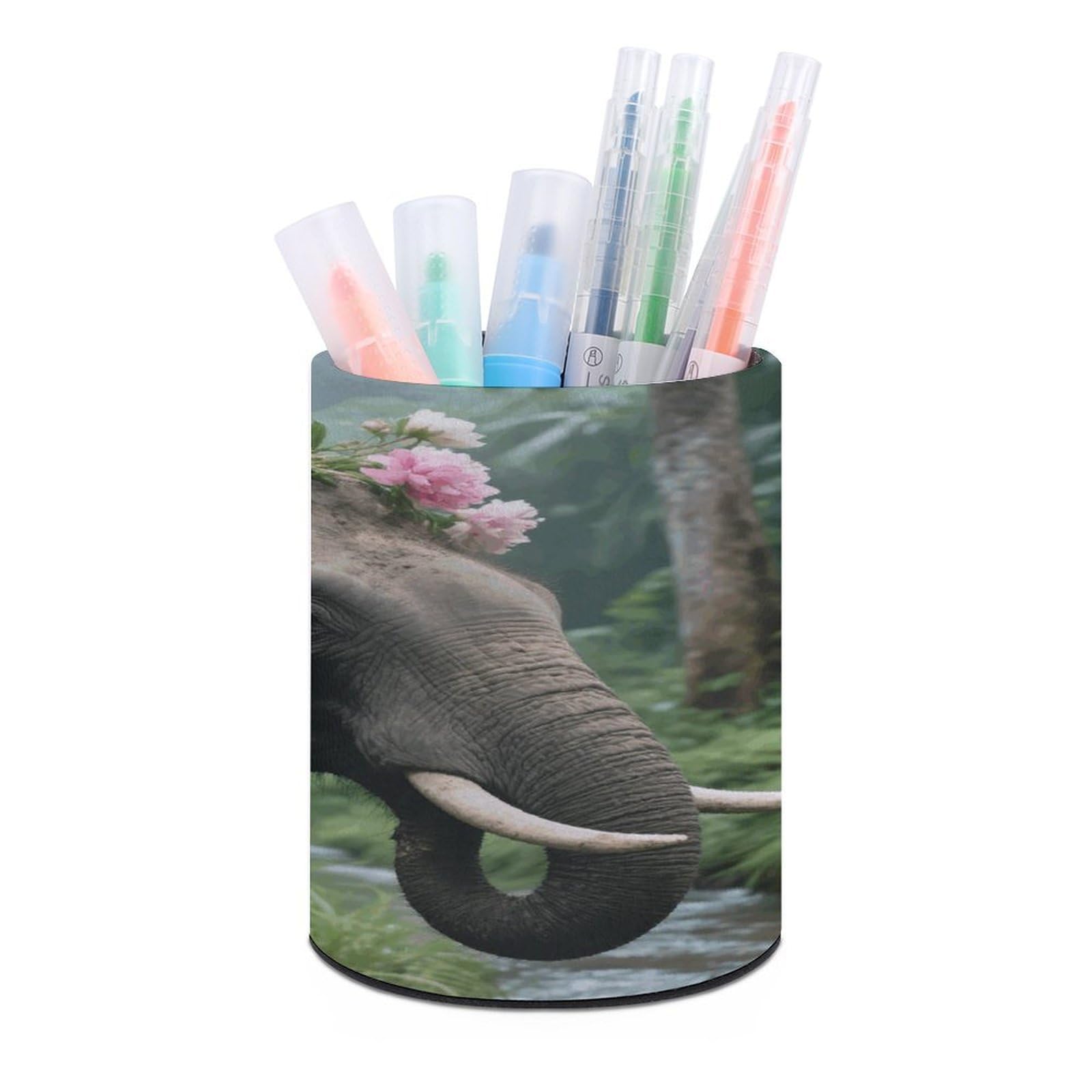 VstaDank Flower Elephant Pen Holder for Desk Makeup Brush Holders Stylish Pen Cup Cute Pencil Cup Round Pencil Holder Decor Brush Scissor Holders for Multifunctional Office Supplies