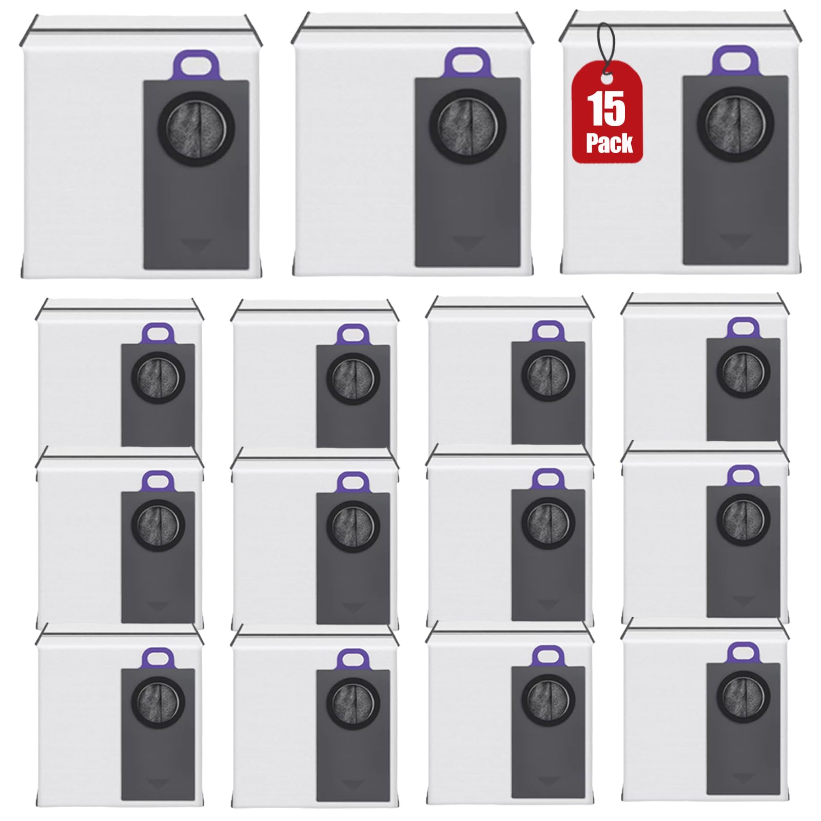 Odashen 15 Pack Replacement Dust Bags Compatible with NARWAL Flow 2 Vacuum Cleaner, Disposal Bag Accessories, Flow 2 Robot Vacuum Bags, Filter Bags, Canister Bags