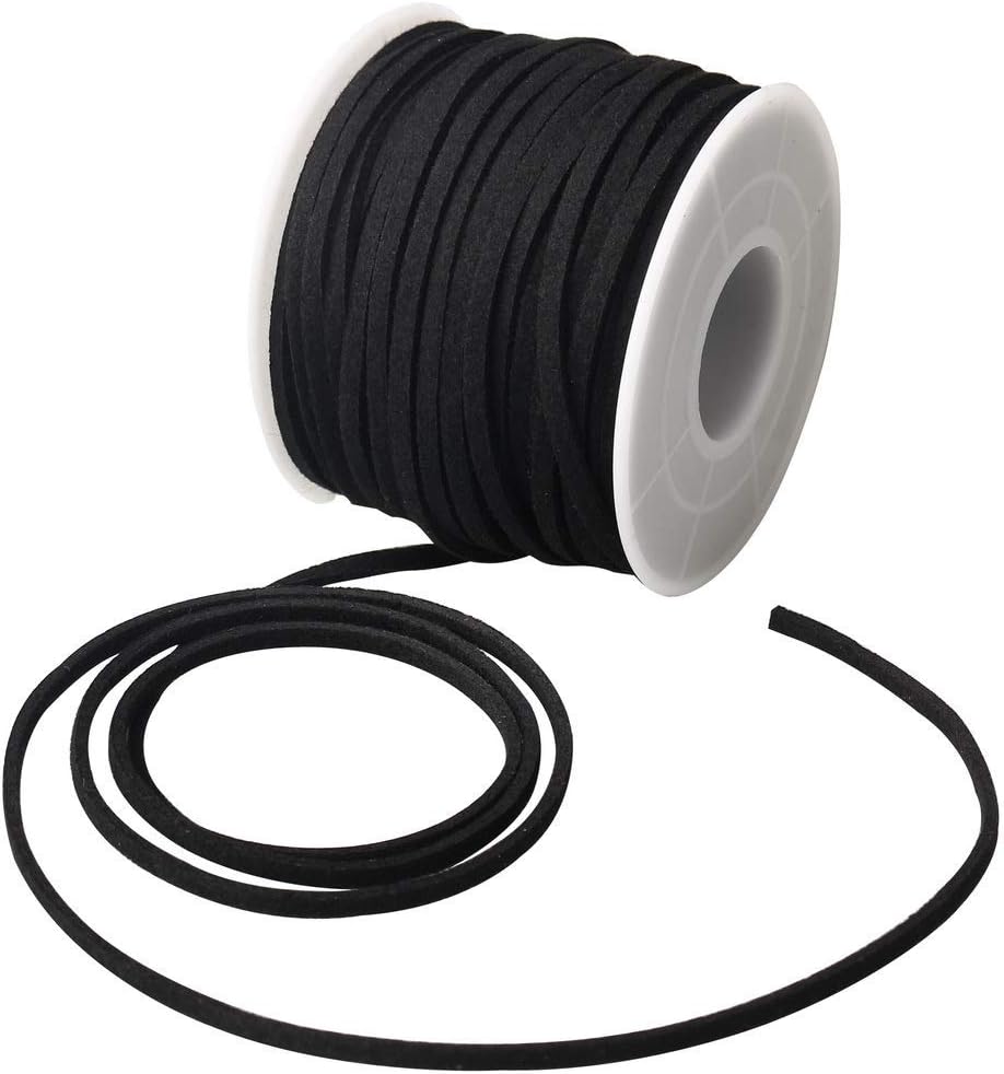 Jinkesi 25 Yards Suede Cord, Leather Cord Suede String for Making Bracelet Necklace Beading Jewelry DIY Handmade Crafts (Black)