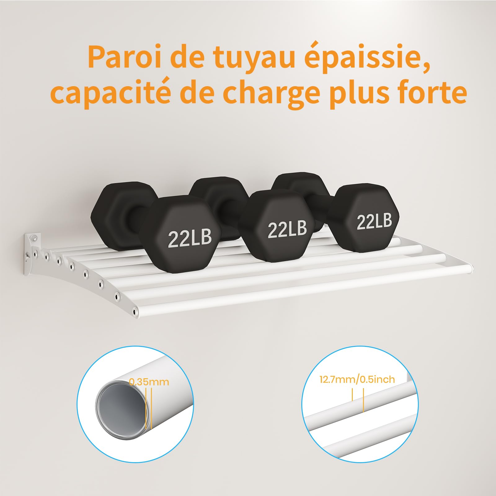 Innotic Etendoir Linge Mural Pliable, Séchoir à Linge Gain de Place, Métal Sèche Linge pour Interieur et Extérieur, Balcon, Salle de Bain, 8 Barres de 60 cm
