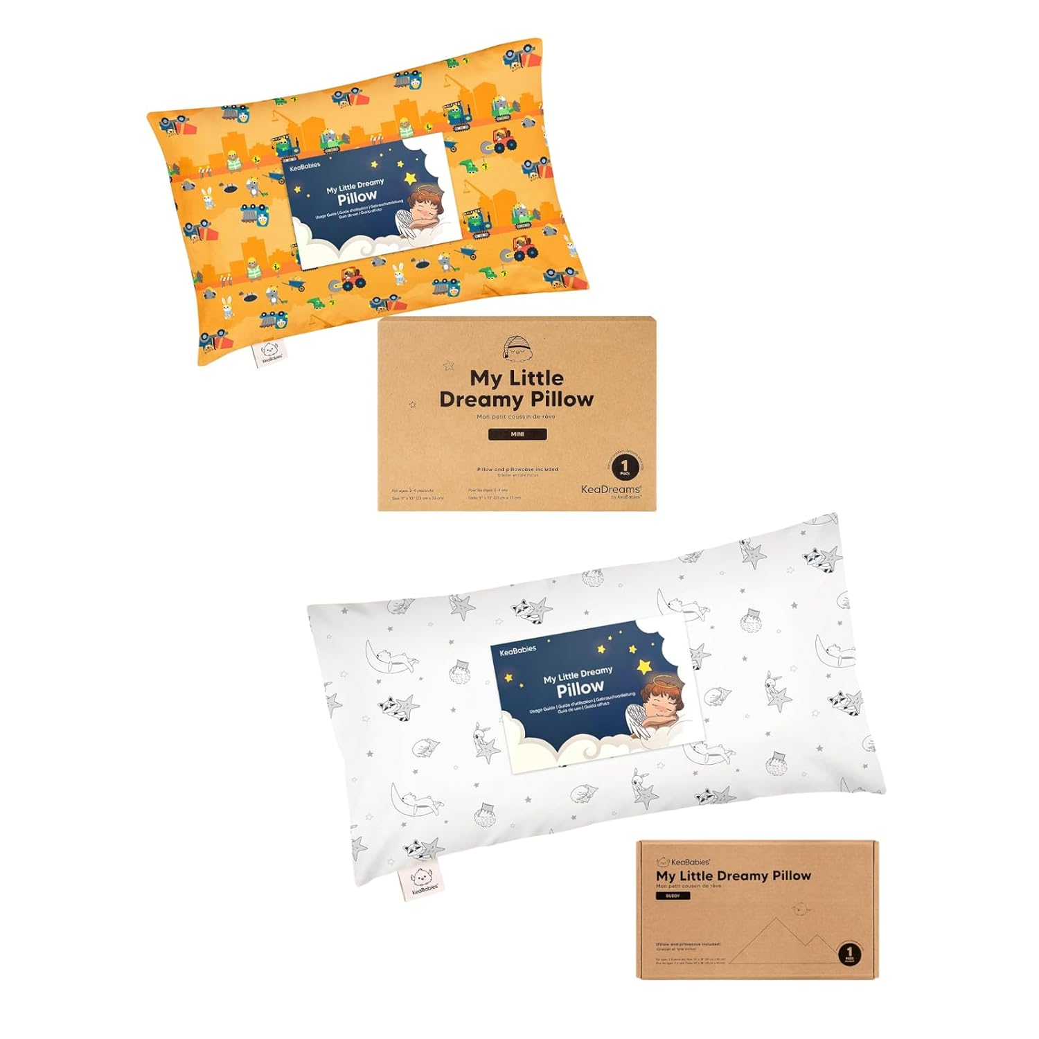 KeaBabies Mini Toddler Pillow with Pillowcase 9X13 and Buddy Toddler Pillow with Pillowcase 10x18 - Kids Small Traveling Essentials - Soft and Breathable Kids Cushion for Sleeping