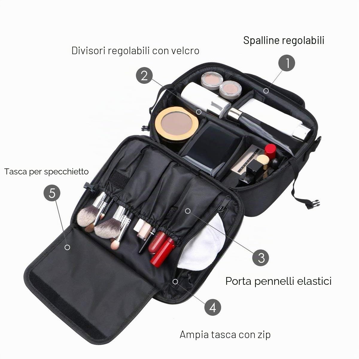 NICOLE & DORIS Borsa per trucco portatile per donna porta trucchi Borsa per trucco beauty case Professhional trousse porta trucchi