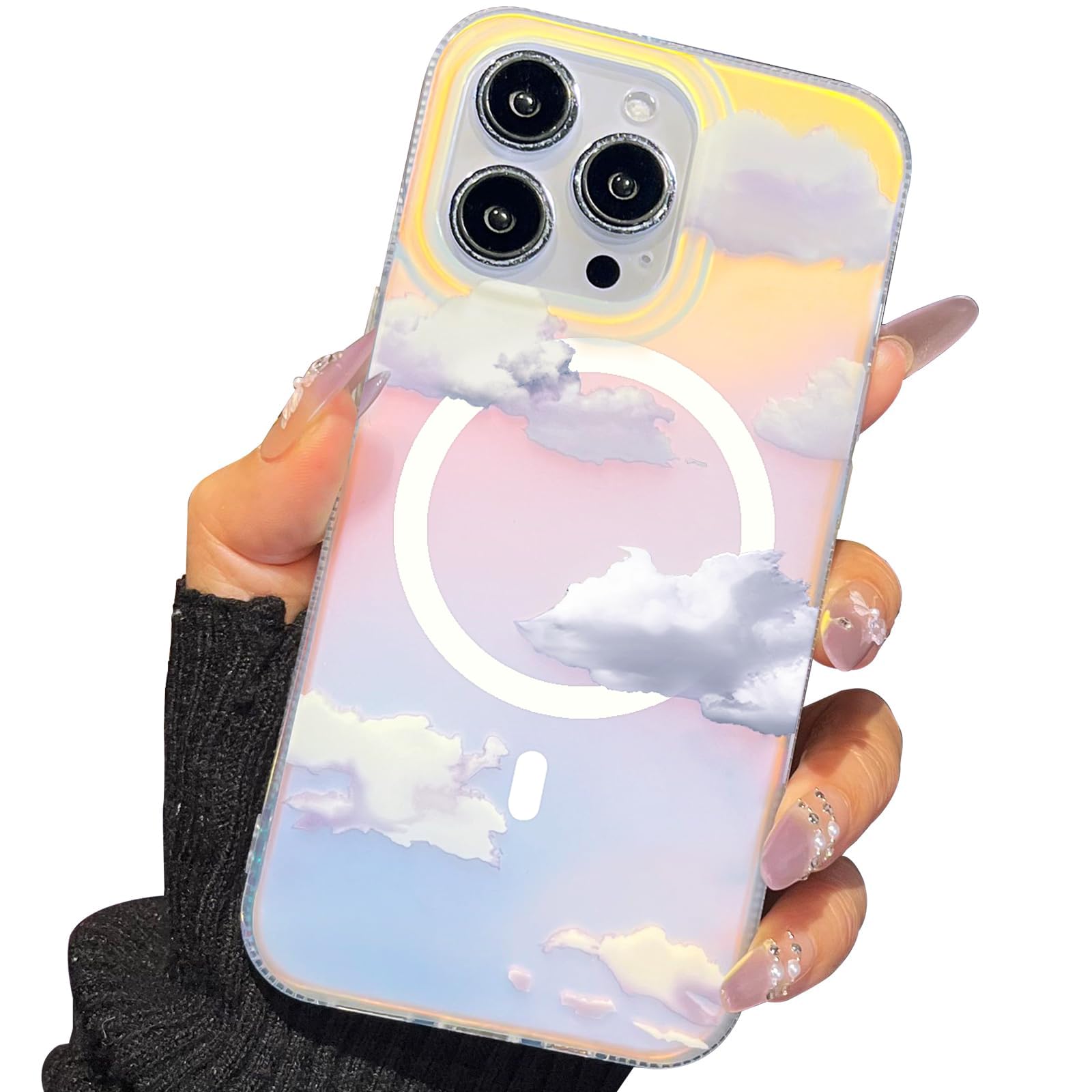 I-MGAE-IN-AR Compact Case for iPhone 14 Pro Max Iridescent Cloud Design,[Compatible with MagSafe] Cute Soft Slim TPU Shockproof Protective Phone Cases