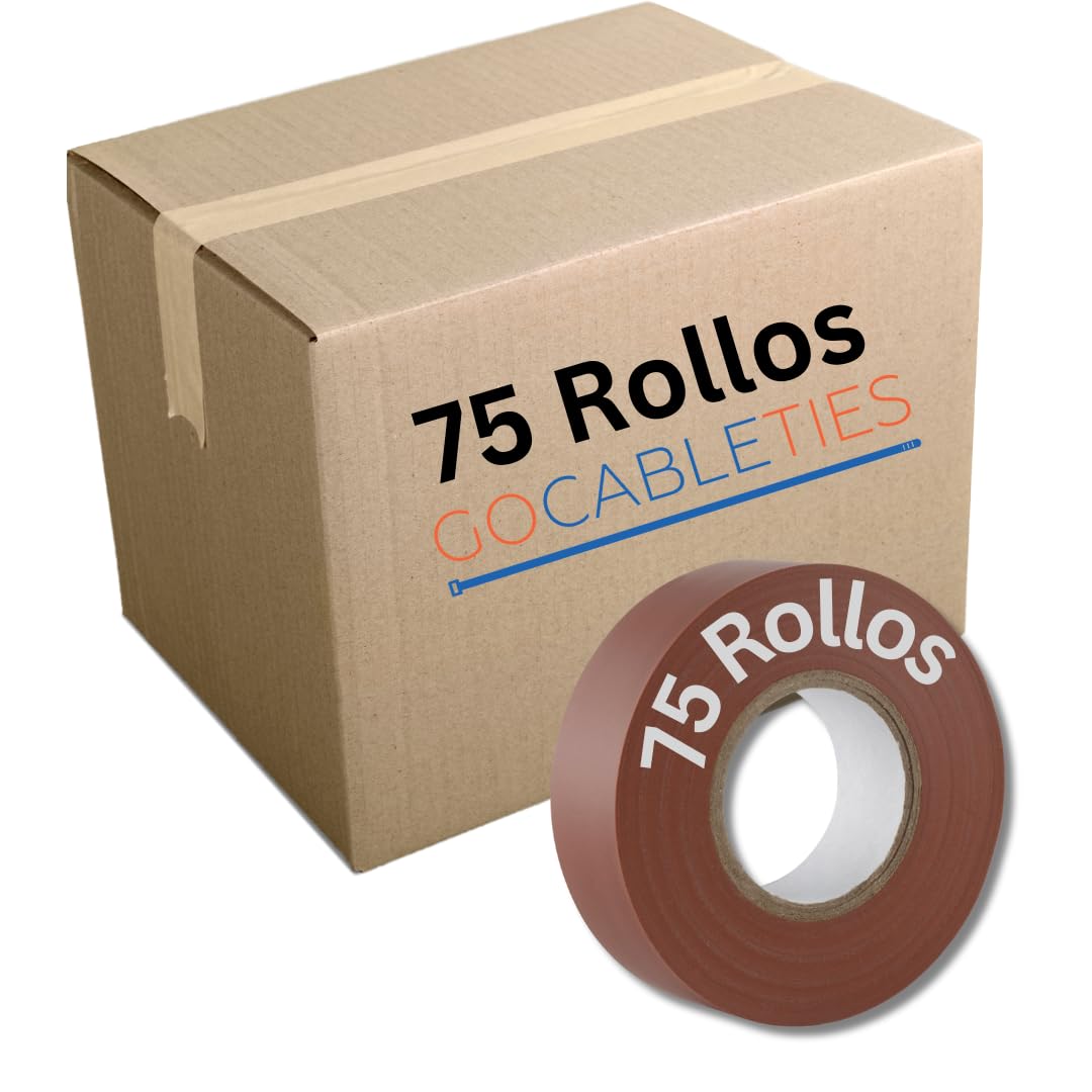 Gocableties Brown Electrical Tape, 19mm x 20m, Bulk Box of 75 Rolls, Strong Self-Adhesive PVC Insulation Tape for Insulating, Repairing and Protecting Electrical Wires