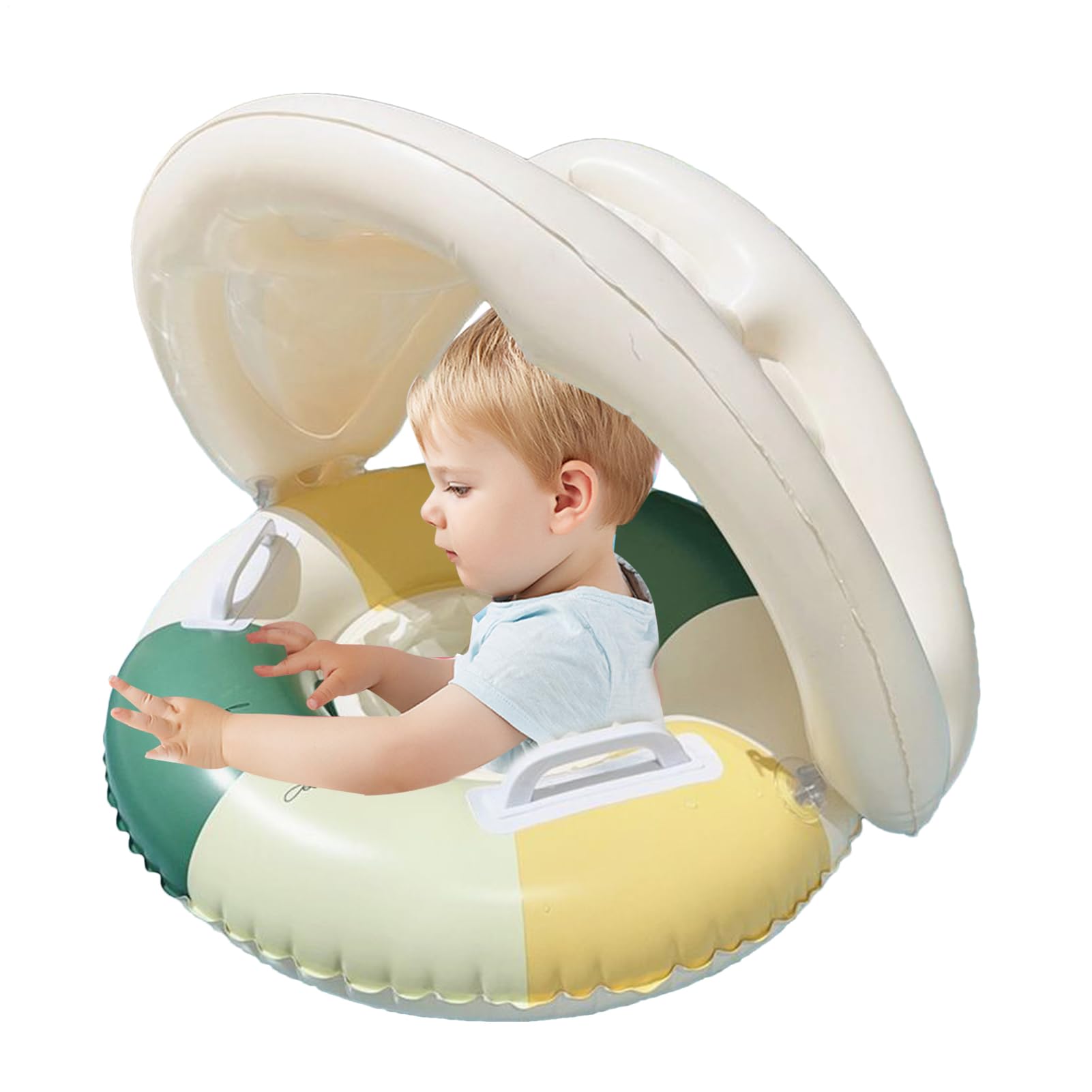 Baby Swimming Float, Sun Protection Inflatable Baby Swimming Pool Float Striped Ring With Canopy, Foldable Safety Seat Swim Ring Retro Floating Sunshade Toys For 0-4 Years Old Kids