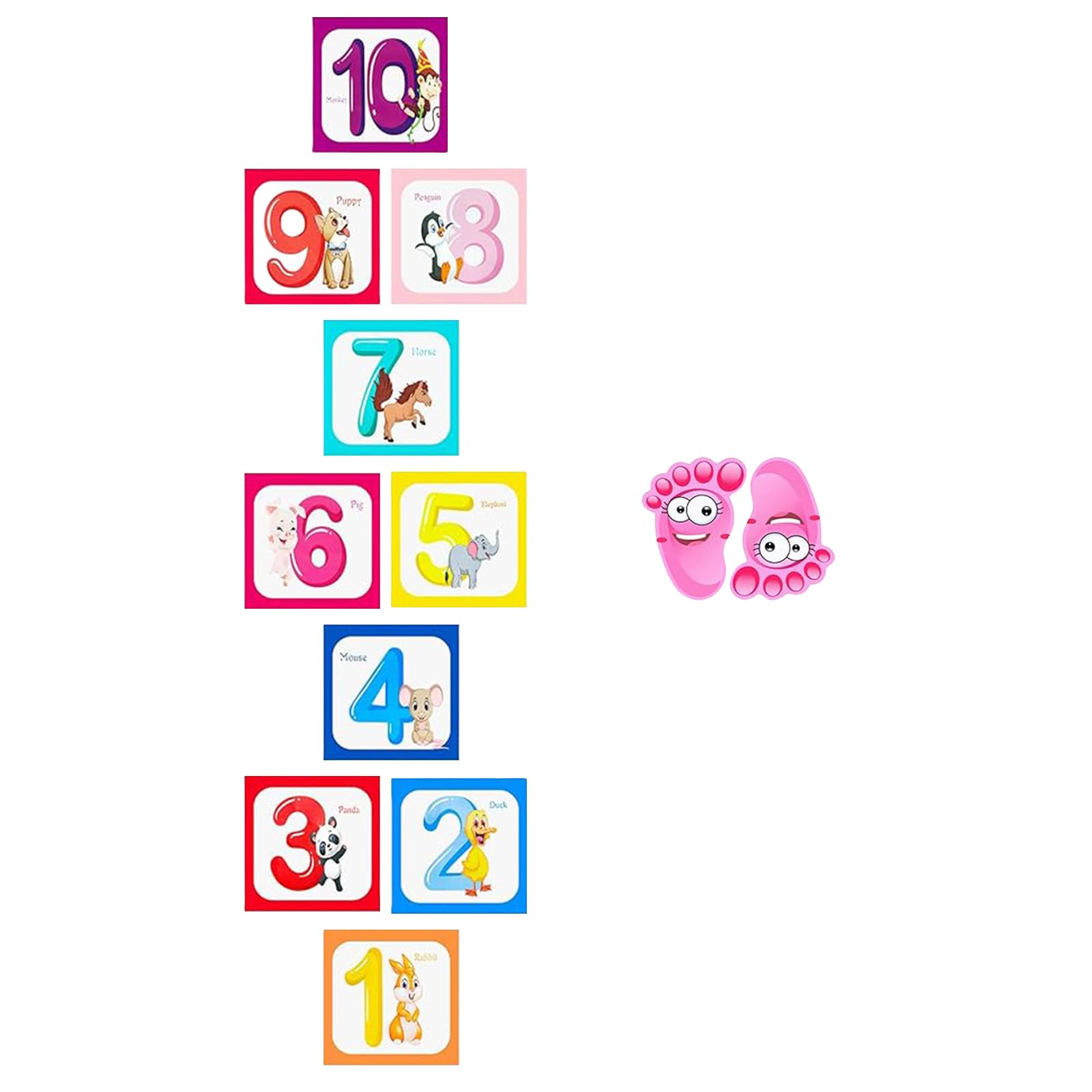 Desuibao 10 PCS Number Lattice Floor Sticker with 1 Pair Footprint, Cartoon Hopscotch Decals, Creative Sensory Walk Path Hop Scotch, Funny Footprint Game Sticker for Classroom Ground Wall Decor, B