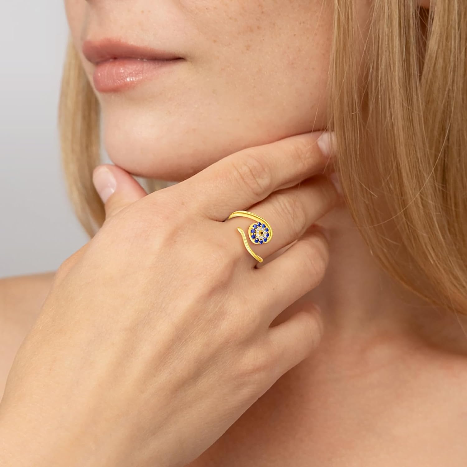 AENEAS Valentines Day Gifts for Women Evil Eye Open Rings for Women Sterling Silver Gold Plated Evil Eye Adjustable Rings Amulet Ojo Turco Jewelry Anniversary Christmas Birthday Gift for Wife Her Mom - Image 4