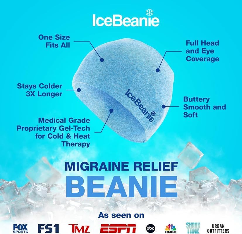 IceBeanie Migraine Relief Cap | Shark Tank Featured, Gel Cooling Hat for Headaches, Tension, and Hangovers