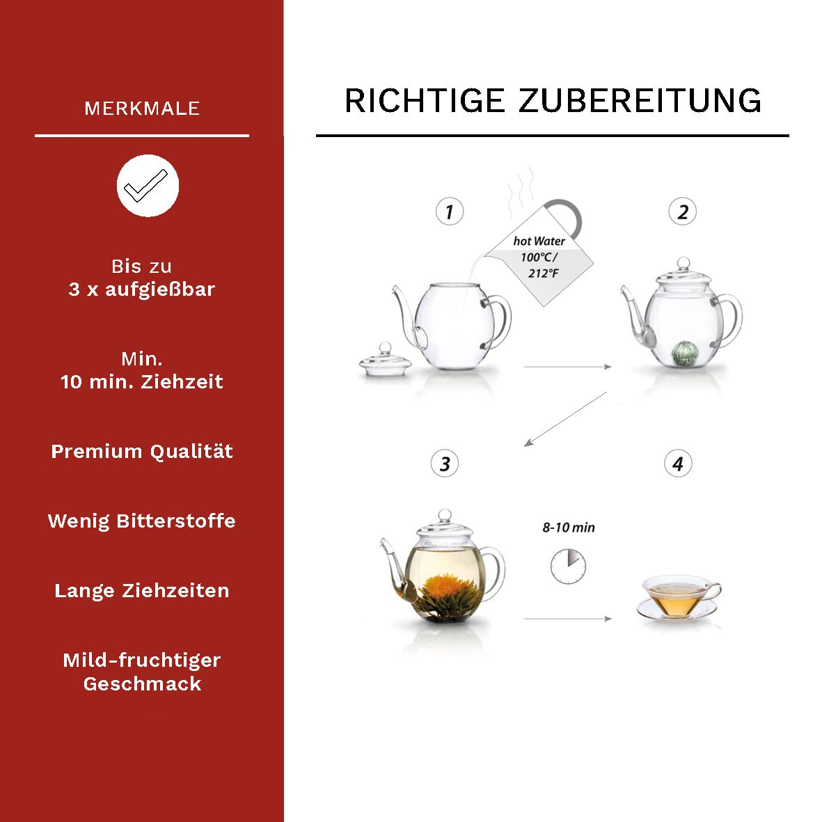 Creano Teeblumen 36 Teekugeln weißer Tee Großpackung, Erblühtee im Bulkpack, Teerosen, Blooming Tea, Flowering Tea