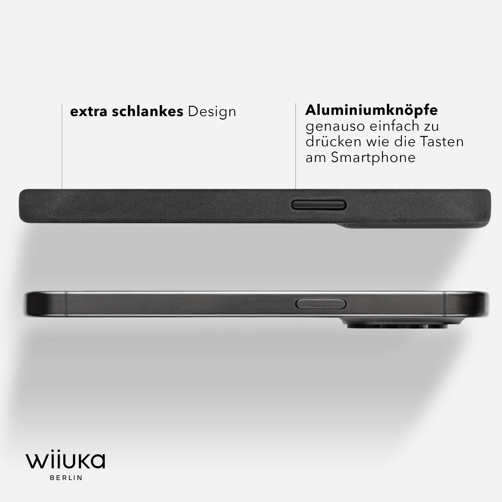 WIIUKA Etui do iPhone 14 Pro, skórzane etui z Niemiec, bardzo cienkie, etui premium na telefon komórkowy, Case, Qi, vintage czarne