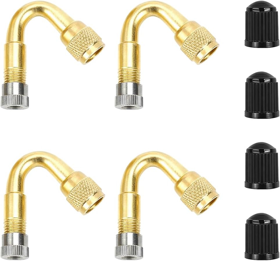 Car Tire Valve Stem Extenders, 4PCS 45 Degree Vehicle Wheel Valve Extension Adaptor, Automotive Tire Air Stem Inflator Nozzle Extender, Universal for Truck Motorcycle Automobile (Silver)