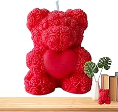 Rose & Jasmine Fragrance Teddy Bear Candles, Handmade Aromatherapy Candles, Decorated Cute Soy Wax Candles for Valentine's Day, Diwali, Weddings (1, RED)