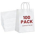LIHOMR Gift Bags 8.25 x5.9 x3.15 100Pcs White Kraft Paper Bag with Handles for Small Business Christmas Bulk, Wedding, Party Favor, Shopping, Lunch, Halloween Trick-or-Treat Bags