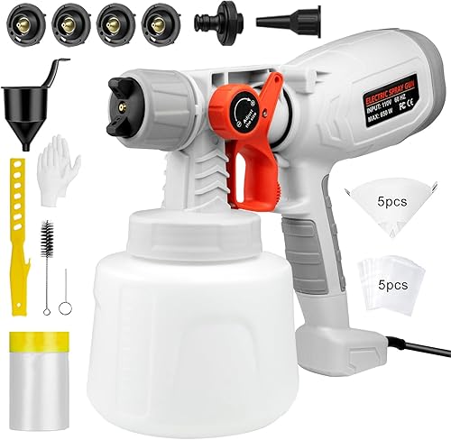 Pulverizador de pintura, pulverizador de pintura eléctrico de 47.3 fl oz con 4 boquillas y 3 patrones, pistola de pulverización HVLP ultraligera con