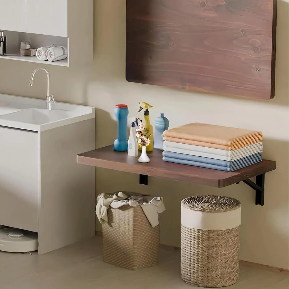 Foldable Wall-Mounted Table, Multifunctional Black Wood Folding Desk, Space-Saving Dining Table or Computer Desk, 100x20cm, Ideal for Small Spaces