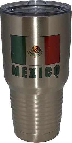 Rogue River Tactical Taza grande de viaje de acero inoxidable con diseño de bandera de México, 30 onzas, con tapa aislada al vacío, caliente o frío