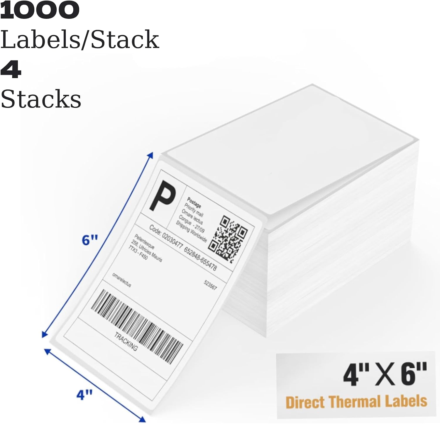 4x6 Fanfold Direct Thermal Labels - White Shipping Labels, Perforated, Mailing Postage Paper for Zebra, Rollo, MUNBYN, iDRPT Printers, Strong Adhesive - 4 Stacks, 4000 Labels image 2