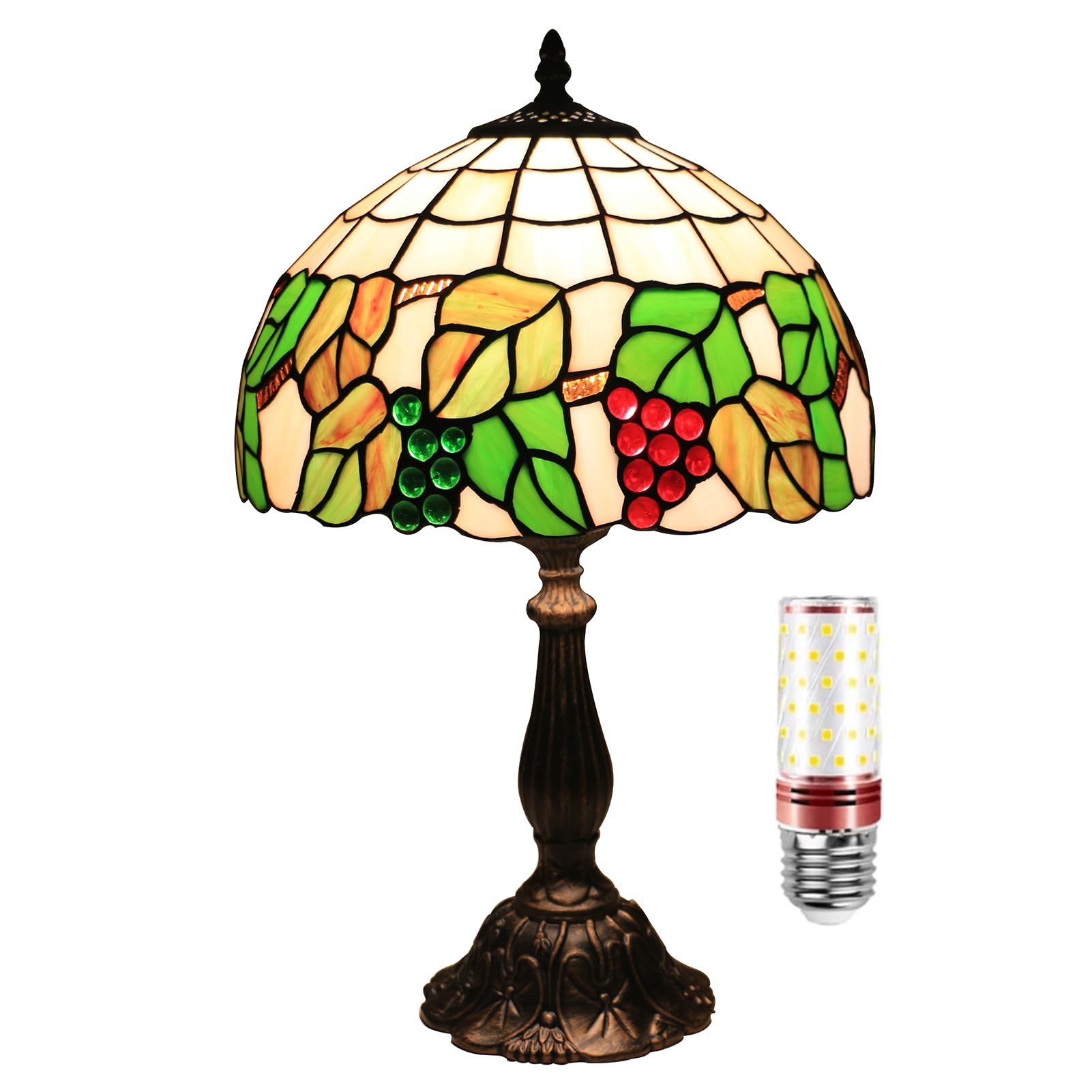 Uziqueif Tiffany Lamps 12 inch Stained Glass Lamp, Vintage Tiffany Style Lamp, GrapeTiffany Table Lamp, Table Lamps for Living Room Bedroom Library,