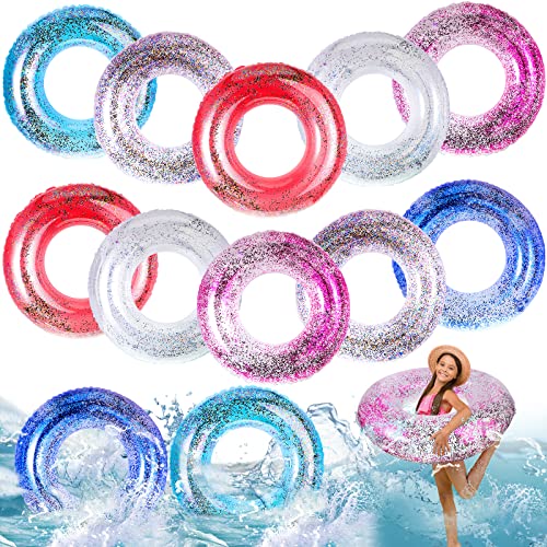 12 Pack Inflatable Pool Float Tube 31.5 Inch Glitter Swim Tubes Rings Confetti Water Tube Colorful Swimming Pool Floats Toys For Girls Boys Adults Outdoor Summer Beach Pool Party Supplies, 6 Styles #TOP5