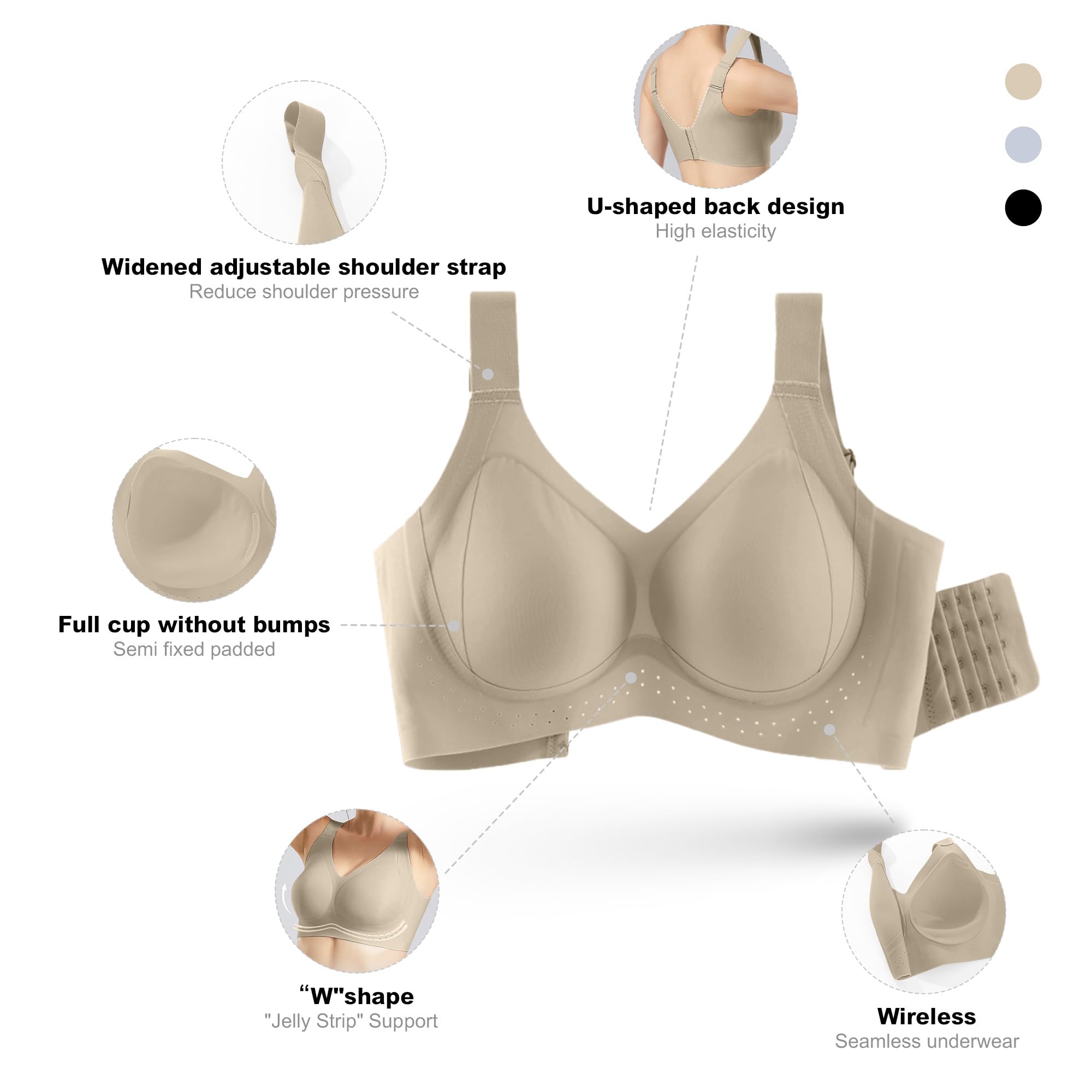 Fittingirls Women's Ultra-Soft Wireless Bra Full Coverage Non-Wired Padded Design Breathable Lightweight all-Day Comfort