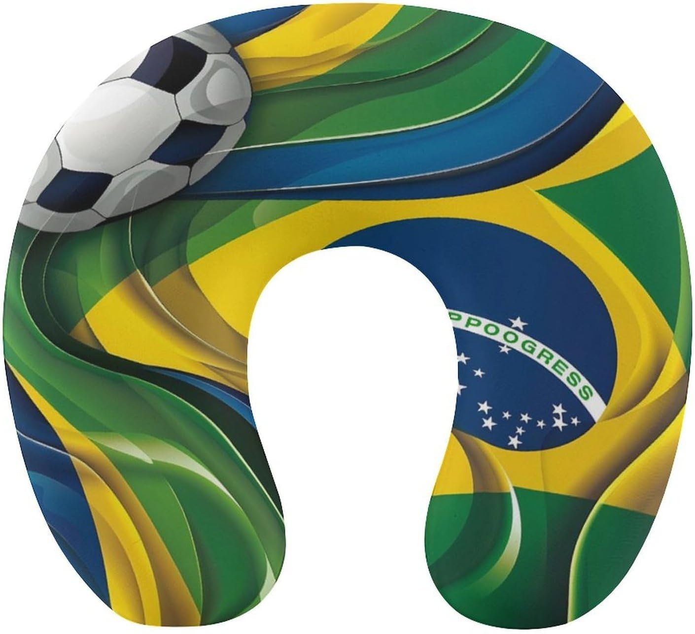 Football in Brazil Flag Travel Pillow U Shape Neck Pillow Washable Pillowcase for Sleeping Chair