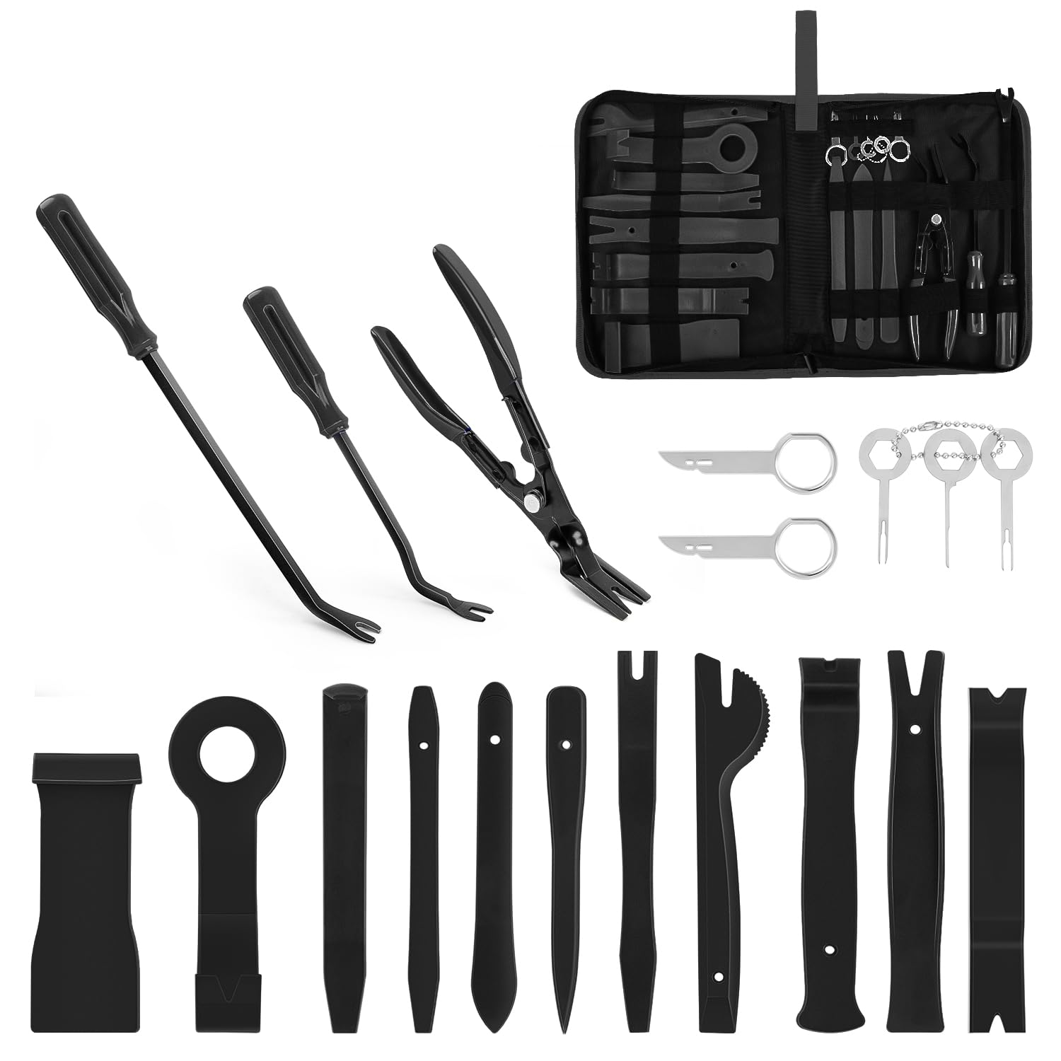 GOOACC 19Pcs Trim Removal Tool Set Panel Fastener Clips Removal Automotive Plastic Upholstery Pliers Removal Install Removal Car Tool with Storage Bag for Trim Panel Audio Clip Pliers Terminal-Black