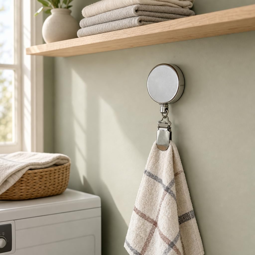 1pc Wire Easy Pull Towel Clip, Self-Adhesive Retractable Towel Hook