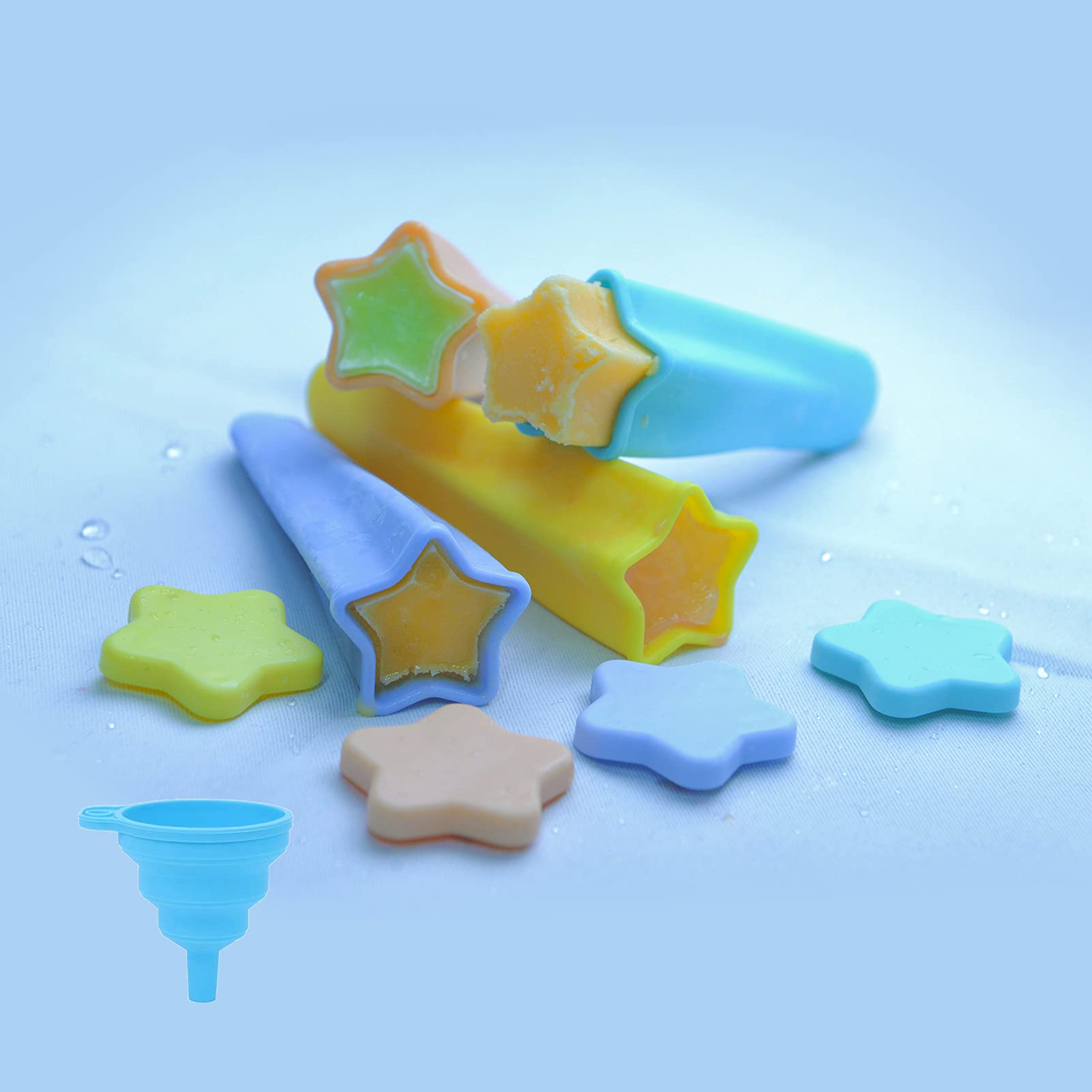 SVP 4 Pack Squeezable Star Silicone Popsicle Molds with Lids, Popsicle Maker Molds For Kids Homemade DIY Ice Pop Molds BPA Free