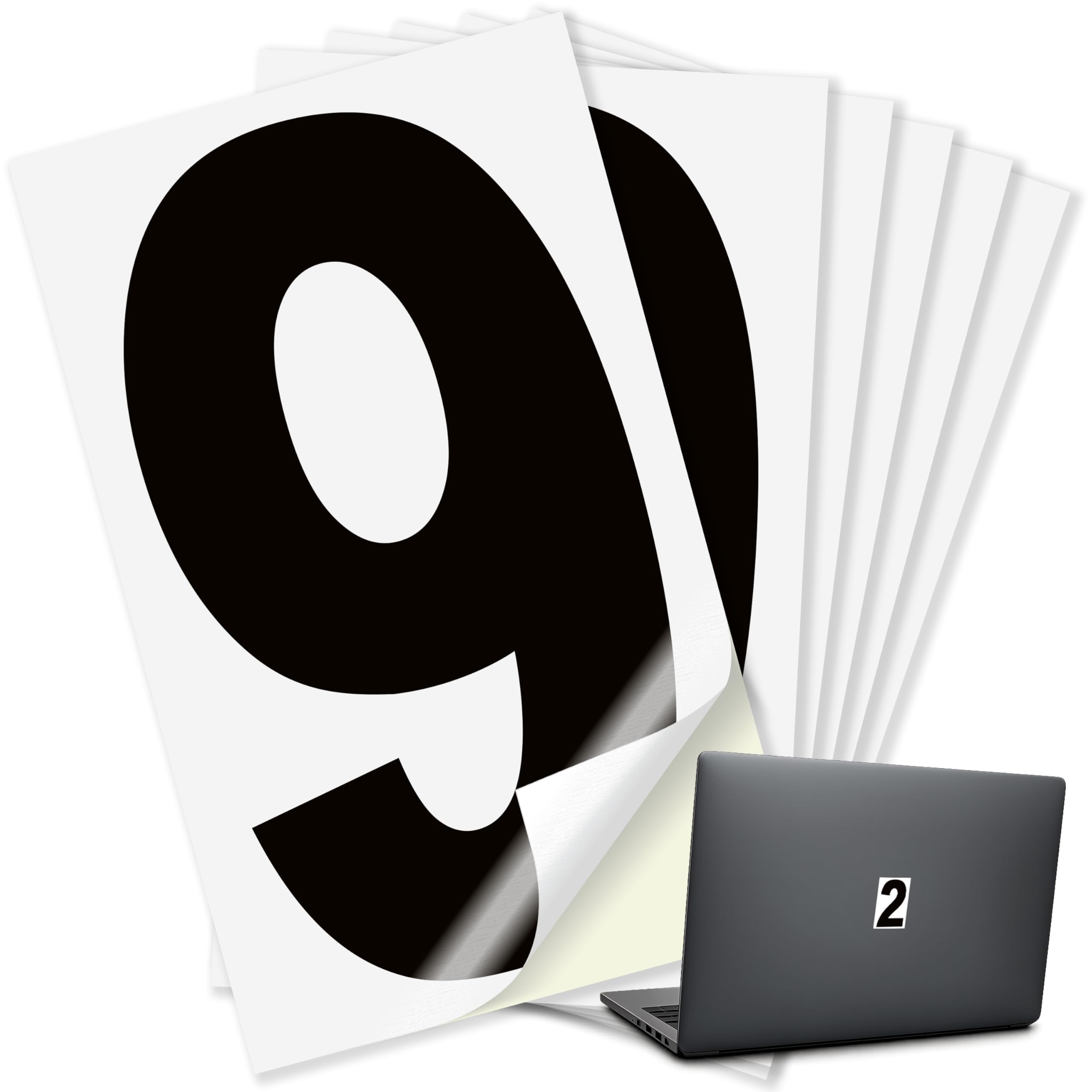 iSYFIX Black Vinyl Number 9 (Nine) Stickers - 6 Pack 1.5 inch - Premium Decal, White Background, Pre-Spaced for Mailbox, Signs, Window, Door, Cars,