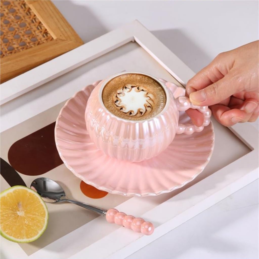 Kaffeetasse, Kaffeetasse, leichtes Luxus-Europa-Tasse- und Untertassen-Set, Keramik-Teetasse, Kaffee-Set, Tee-Set(C)