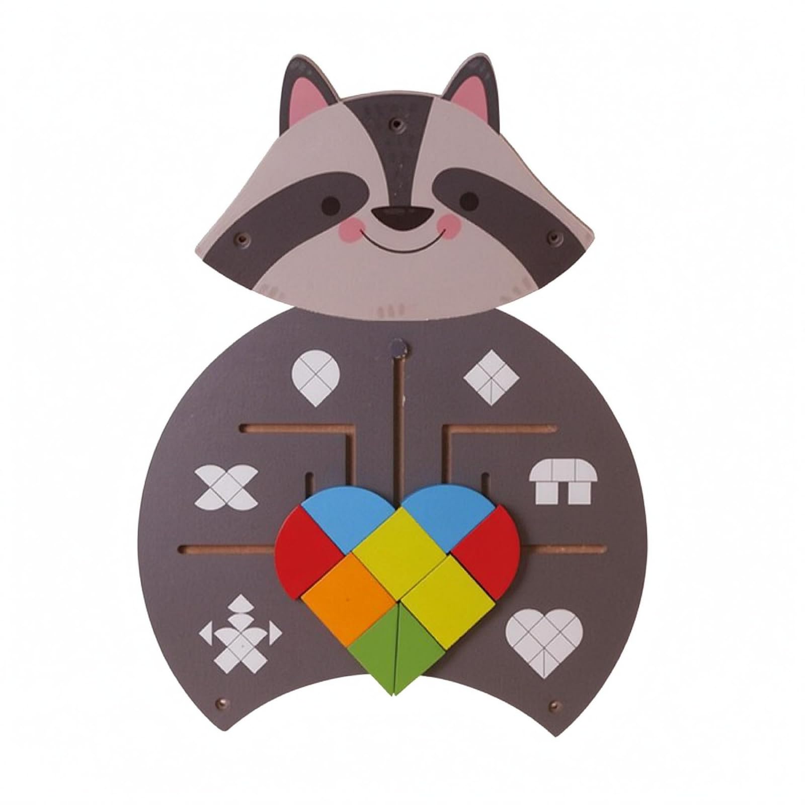 Children Learning Board Tavola Educativa Murale Legno Pannello attività Manuale Bambini Tema Animale Elementi Mobili Colorati Bottoni Serrature Adatta, Procione