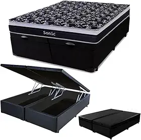 Cama Box c/Baú Queen + Colchão de Molas Ensacadas Firme para 120 kilos 158x198x64cm