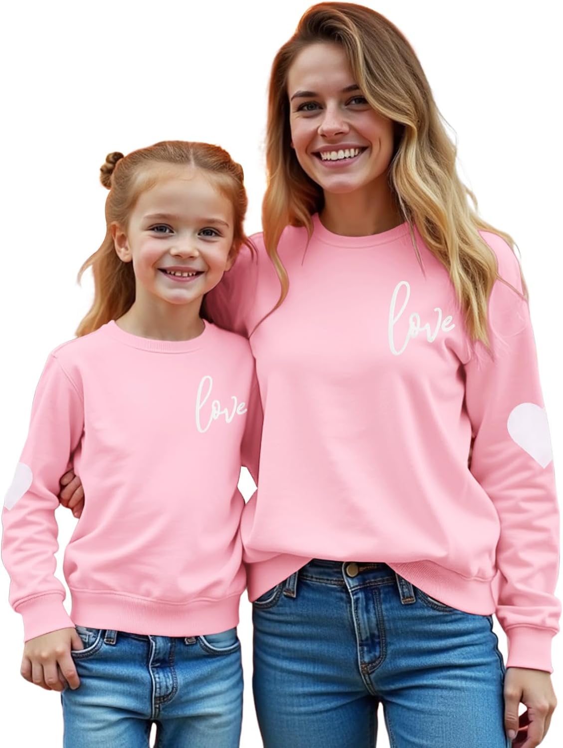 Ritatte Mommy and Me Valentine Outfits Love Heart Print Sweatshirt Valentine's Day Casual Crewneck Long Sleeve Pullover Tops