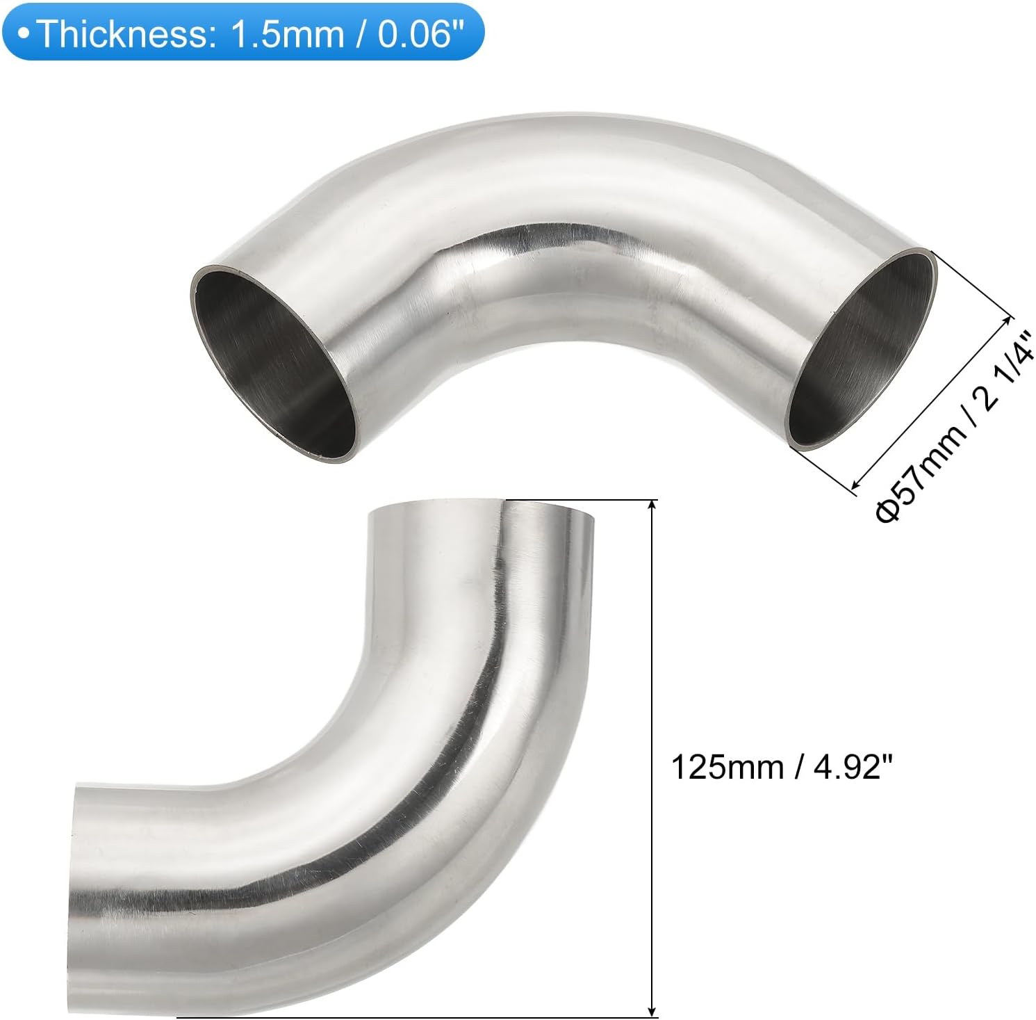 PATIKIL 90 Degree Mandrel Bend Elbow, 2 1/4 Inch(57mm) OD Steel Exhaust Elbow Piping Connector 316 Stainless 125mm for Exhaust Pipe Stair Handrail HVAC