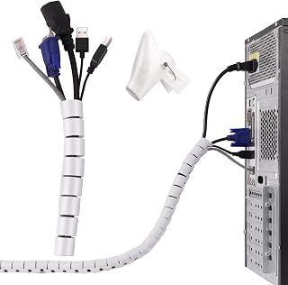 Cable Tube Organizer, TITACUTE Coiled Tube Sleeve Cable Wrap Spiral Wire Sleeves Cable Management with Cord Cover Clips for TV PC Computer Home Entertainment Wall White