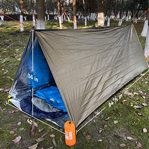 Bearhard Emergency Tent, 2 Person Tube Tent Survival Shelter with Paracord, Stakes Ultralight Survival Tent Emergency Shelter Use as Survival Gear Space Blanket for Camping, Hiking, Kayaking