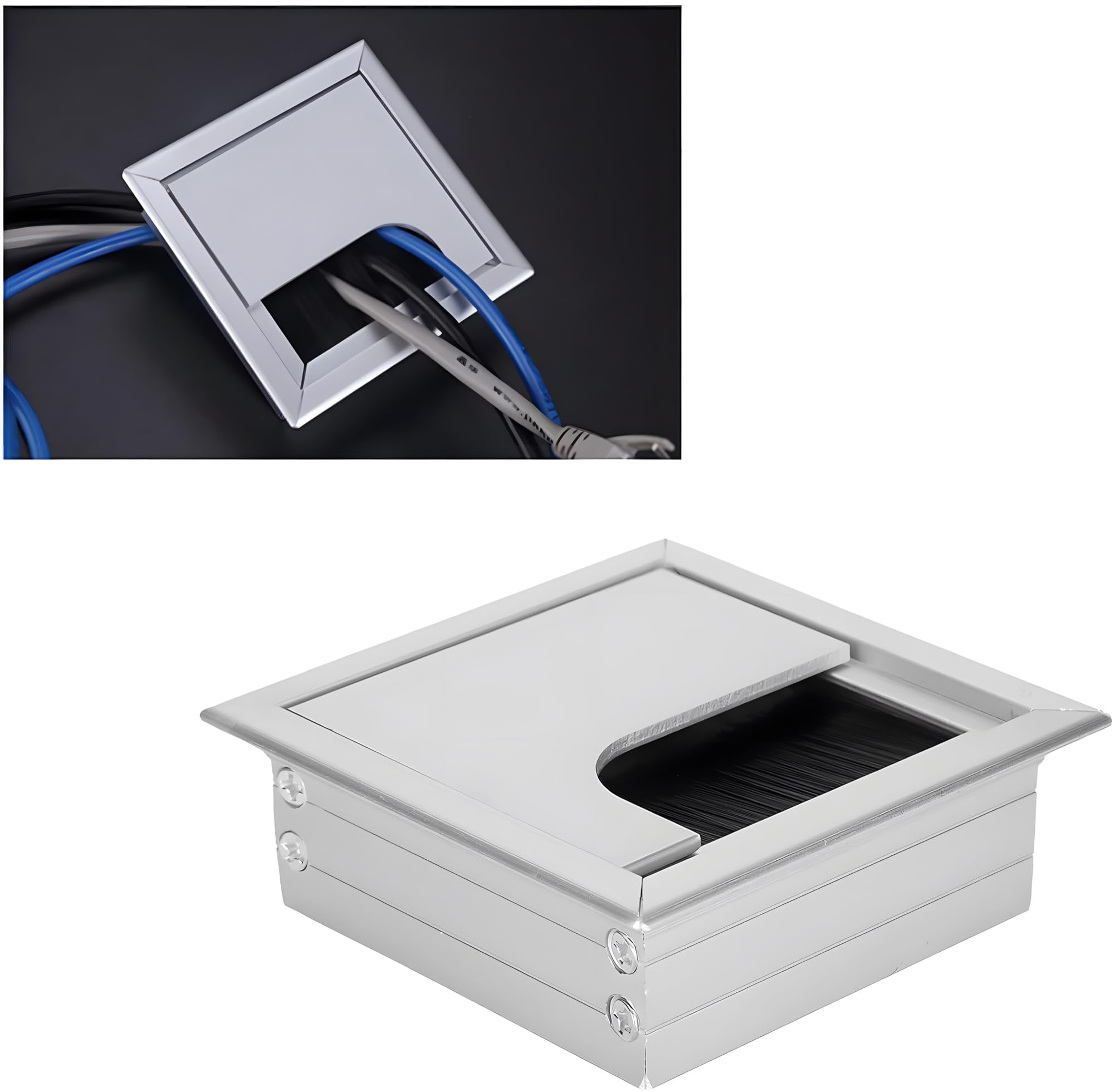 24x7 eMall 8 Cm Aluminum Office Desk Wire Cable Hole Cover with Dust Proof Brushes for Computers Work Rectangular Metal Organizer Stylish Desk Accessory Wire Manager Concealed. 80 mm x 80 mm Silver-image-10