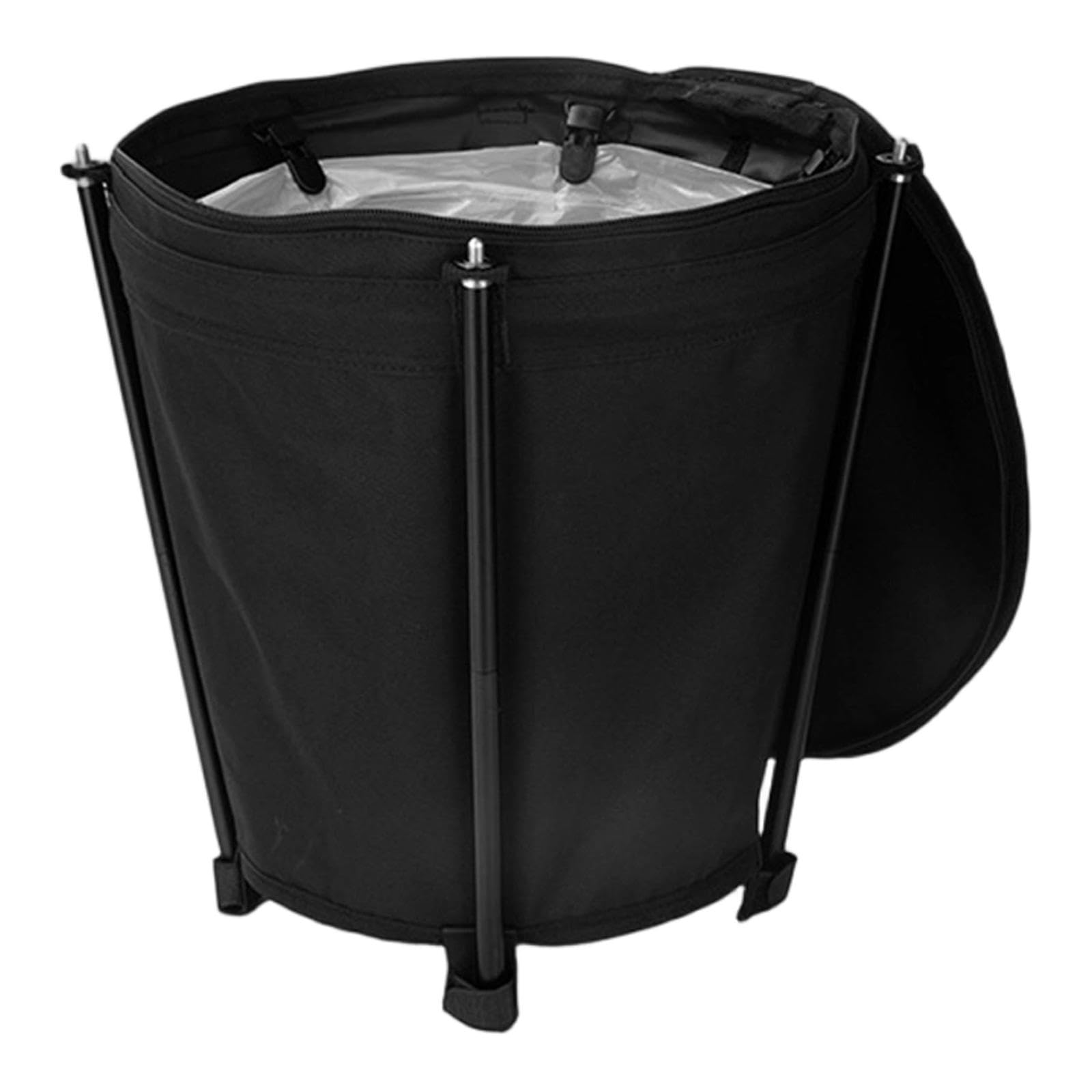 Bidone Spazzatura Da Campeggio Pattumiera con Coperchio Pieghevole Telaio Alluminio PVC Poliestere 20L Manici per Trasporto Adatto Ad Attività Esterne, Nero