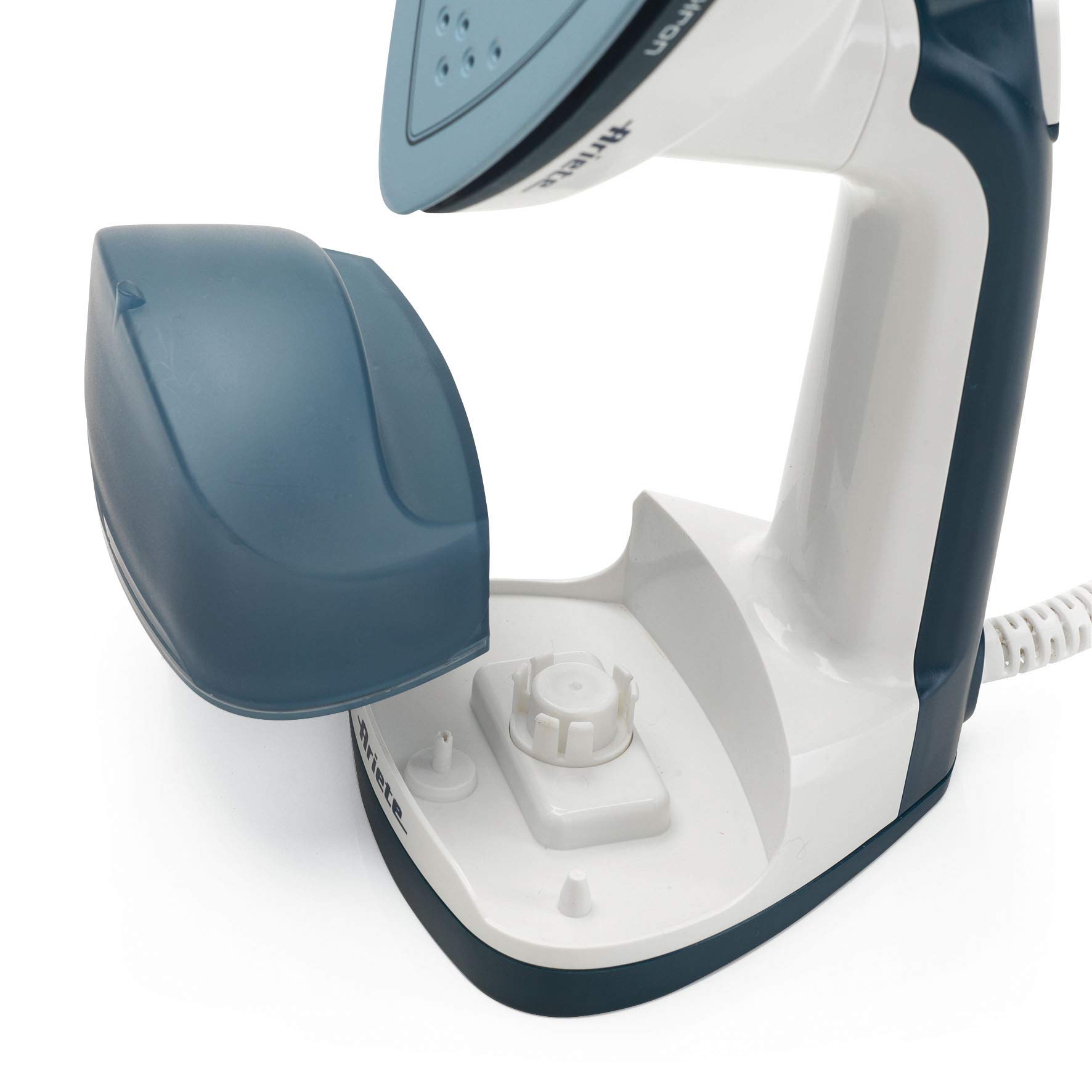 Ariete 6246 Cepillo plancha de vapor 2 en 1, 1000 W, 0.18 litros, suela antidaherente de cerámica, luz led, cable 2.5 min, listo en 60 segundos, blanco y azul