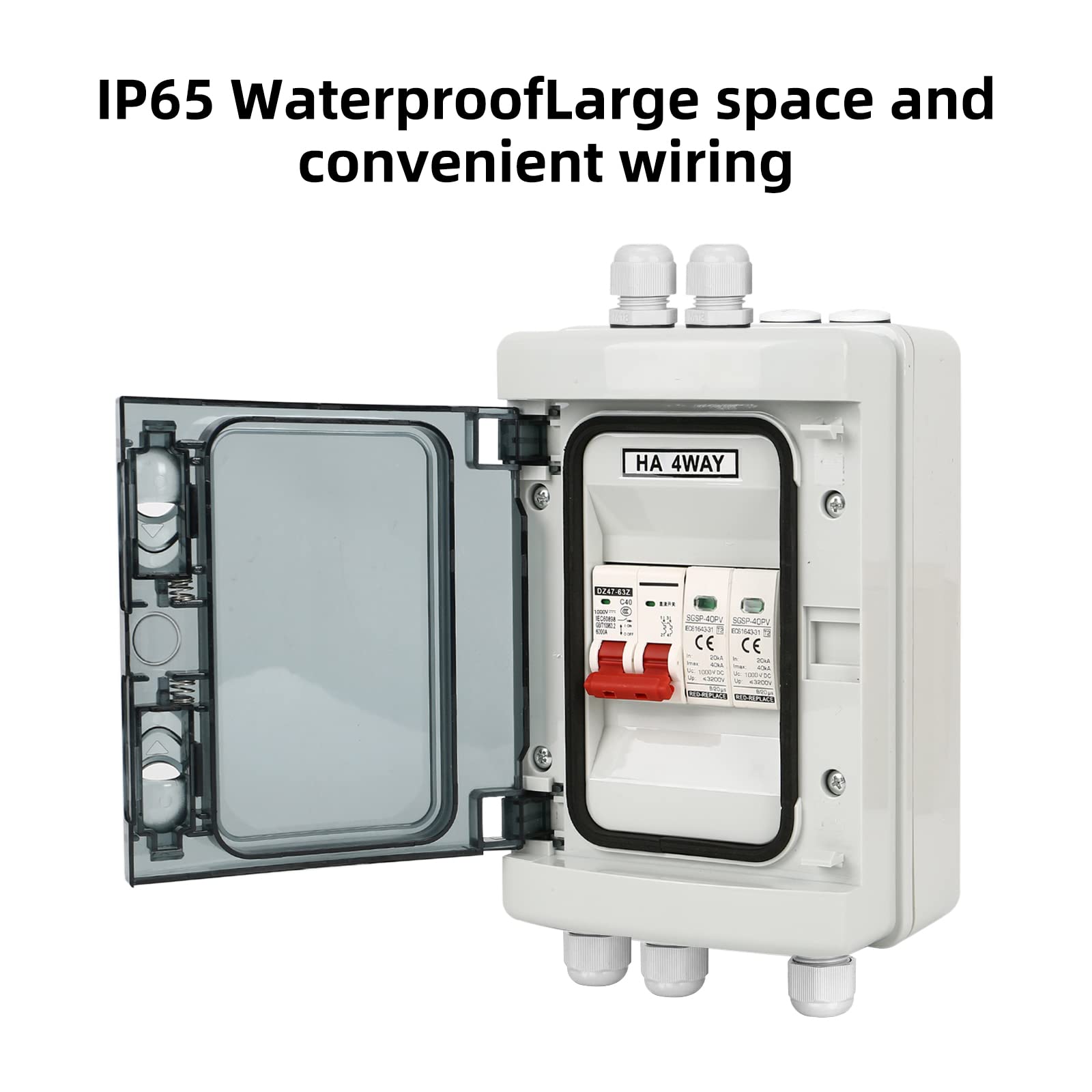 Overspanningsbeveiliging PV, DC 40A/1000V scheidingsschakelaar, bliksembeveiliging, stroomonderbreker (1-in-1 out), zonne-PV aansluitkast, IP65 waterdicht Overspanningsbeveiliging PV, DC 40A/1000V scheidingsschakelaar, bliksembeveiliging, stroomonderbreker (1-in-1 out), zonne-PV aansluitkast, IP65 waterdicht
