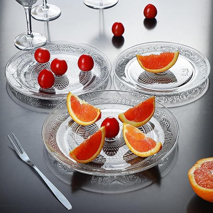 Image of Glass Dinner Plate 10 Inch Set of 6, Large Serving Plate Tray Crystal Decoration for Salad, Fruit, Pasta, Snacks for Catering Event, Parties, Home, B'day Wedding