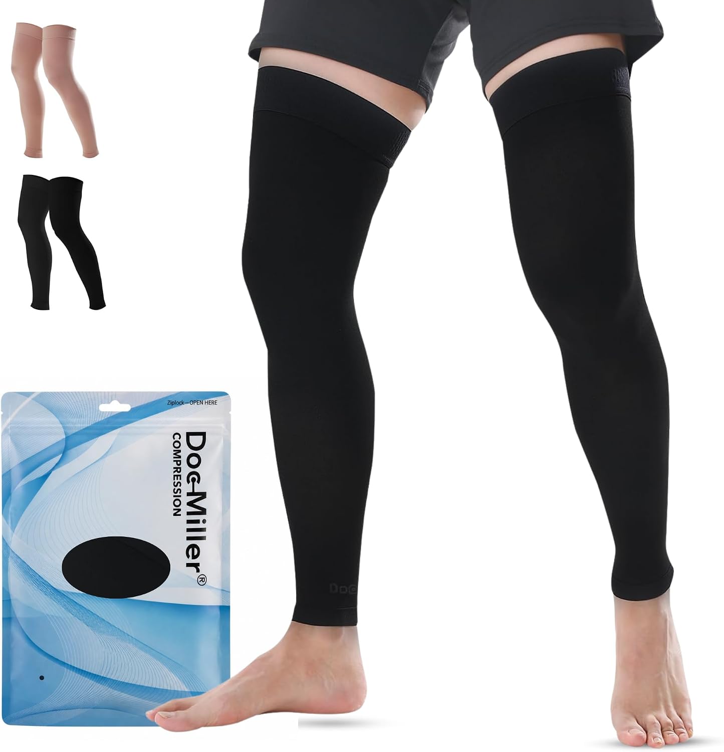 Doc Miller Thigh High Compression Socks 20-30 mmHg, Footless Compression Stockings for Women & Men, Over Knee Support Hose for Swelling, Tired Legs, Varicose Veins, Travel, Work & Pregnancy, 1 Pair